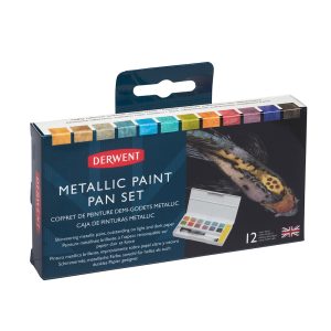 Set acquerelli metallici Derwent – 12 mezzi godet professionali per effetti brillanti