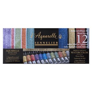 Sennelier Set Acquerelli in Tubetto e Pennello – 12 Tubi Iridescenti