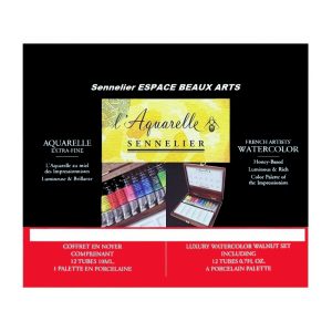 Sennelier Set Acquerelli – Cofanetto di Lusso in Noce con 12 Tubetti Extra-Fine