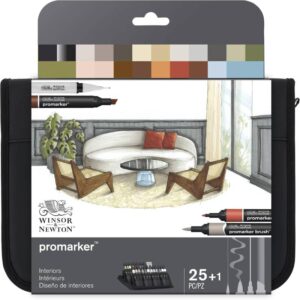 Winsor & Newton Promarker & Fineliner – Set di Pennarelli per Interior Design, Astuccio da 26 pezzi - 1