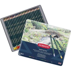 Matite Colorate Professionali Derwent Artists – Set da 24 in Confezione di Metallo - 1